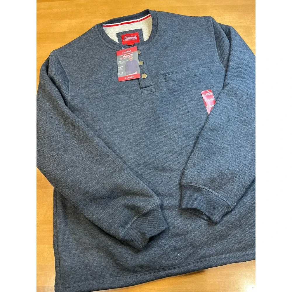 Coleman‎ Mens X-LARGE Gray Sherpa Lined Waffle Henley Shirt Chest Pocket NWT $70